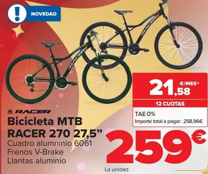 Oferta de Racer - Bicicleta Mtb 270 27.5'' por 259€ en Carrefour