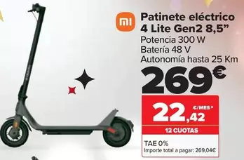 Oferta de Xiaomi - Patinete Eléctrico 4 Lite Gen2 8,5” por 269€ en Carrefour