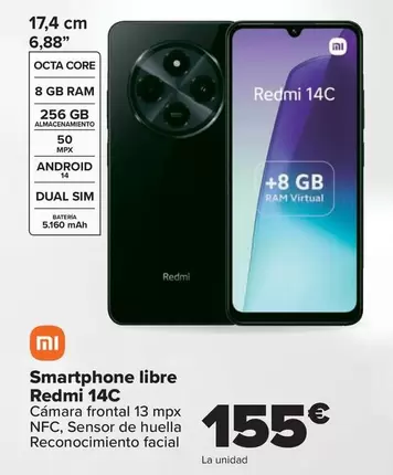 Oferta de Xiaomi - Smartphone Libre Redmi 14C por 155€ en Carrefour