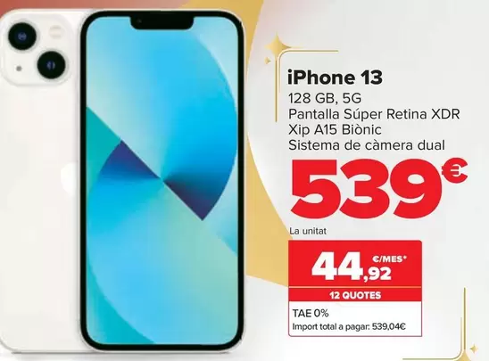 Oferta de Apple - Iphone 13 por 539€ en Carrefour