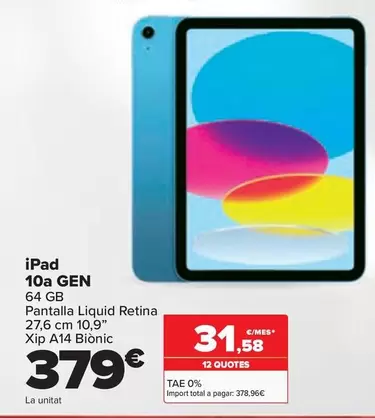 Oferta de Apple - Ipad 10Âª Gen por 379€ en Carrefour