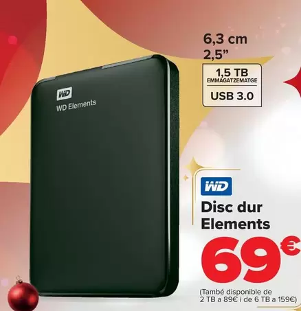 Oferta de WD - Disco Duro  Elements por 69€ en Carrefour