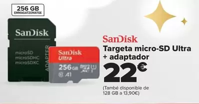 Oferta de Sandisk - Tarjeta Micro Sd Ultra + Adaptador por 22€ en Carrefour