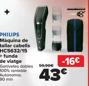 Oferta de Philips - Cortapelos HC5632/15 + Funda De Viaje por 43€ en Carrefour