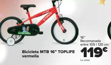 Oferta de Toplife - Bicicleta MTB 16" Roja por 119€ en Carrefour