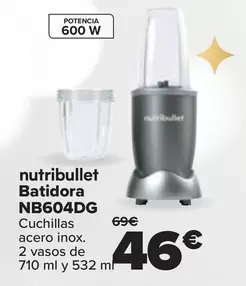 Oferta de Nutribullet - Batidora NB604DG por 46€ en Carrefour