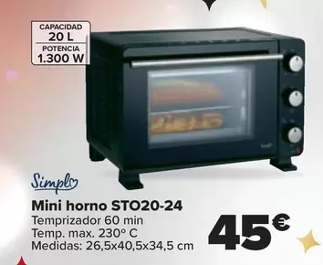 Oferta de Simply - Mini Horno STO20-24 por 45€ en Carrefour