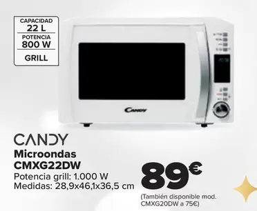 Oferta de Candy - Microondas CMXG22DW por 89€ en Carrefour