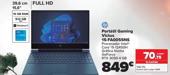 Oferta de HP - Portatil Gaming Victus  15-Fa0055Ns por 849€ en Carrefour