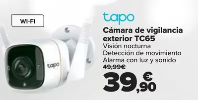 Oferta de Tapo - Cámara De Vigilancia Exterior TC65 por 39,9€ en Carrefour