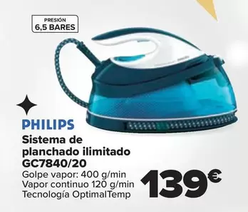 Oferta de Philips - Sistema De Planchado Ilimitado GC7840/20 por 139€ en Carrefour