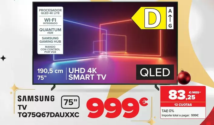 Oferta de Samsung - Tv TQ75Q67DAUXXC por 999€ en Carrefour