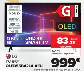 Oferta de LG - Tv 55" OLED55B42LA.AEU por 999€ en Carrefour