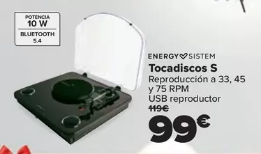 Oferta de Energy Sistem - Tocadiscos S por 99€ en Carrefour