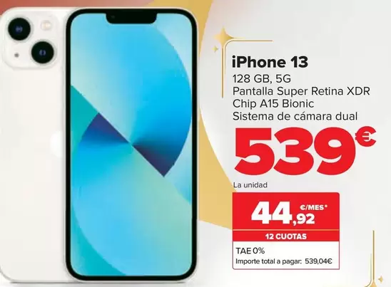 Oferta de Apple - Iphone 13 por 539€ en Carrefour