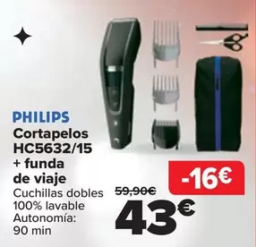 Oferta de Philips - Cortapelos HC5632/15 + Funda De Viaje por 43€ en Carrefour