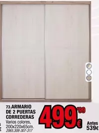 Oferta de Armario De 2 Puertas Correderas por 499,99€ en Rapimueble