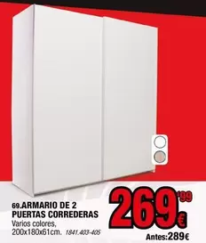 Oferta de Armario De 2 Puertas Correderas por 269,99€ en Rapimueble