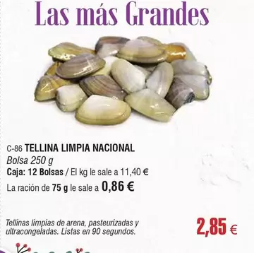 Oferta de C-86 Tellina Limpia Nacional por 2,85€ en Abordo