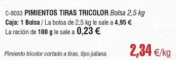 Oferta de Pimientos Tiras Tricolor por 2,34€ en Abordo