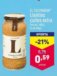 Oferta de El Cultivador - Lentejas Cocidas Extra por 0,59€ en ALDI