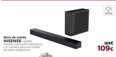 Oferta de Hisense - Barra De Sonido por 109€ en El Corte Inglés