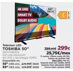 Oferta de Toshiba - Televisor Led 50" por 299€ en El Corte Inglés