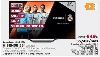 Oferta de Hisense - Televisor 55"55u7ng por 649€ en El Corte Inglés