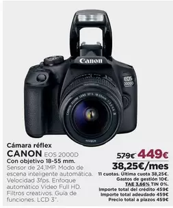 Oferta de Canon - Cámara Réflex por 449€ en El Corte Inglés