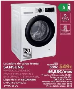 Oferta de Samsung - Lavadora De Carga Frontal por 549€ en El Corte Inglés