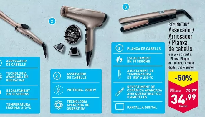 Oferta de Remington - Assecado/Arrissador/Planxa De Cabells por 34,99€ en ALDI