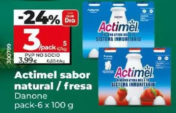 Oferta de Danone - Actimel Sabor Natural/Fresa por 3€ en Dia