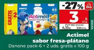 Oferta de Danone - Actimel Sabor Fresa-Platano por 3€ en Dia