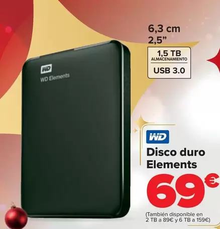 Oferta de WD - Disco Duro  Elements por 69€ en Carrefour