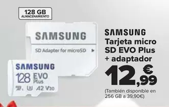 Oferta de Samsung - Tarjeta Micro Sd Evo Plus  + Adaptador por 12,99€ en Carrefour