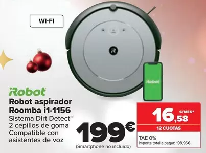 Oferta de Irobot - Robot Aspirador Roomba Ii-1156 por 199€ en Carrefour