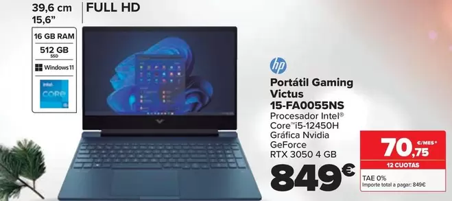 Oferta de HP - Portatil Gaming Victus  15-Fa0055Ns por 849€ en Carrefour