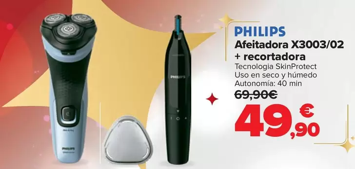 Oferta de Philips - Afeitadora X3003/02 + Recortadora por 49,9€ en Carrefour