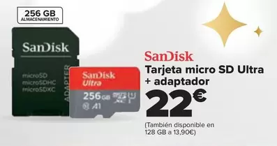 Oferta de Sandisk - Tarjeta Micro Sd Ultra + Adaptador por 22€ en Carrefour