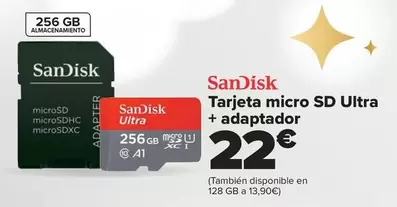 Oferta de Sandisk - Tarjeta Micro Sd Ultra + Adaptador por 22€ en Carrefour