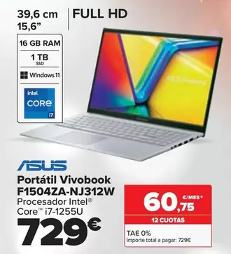 Oferta de Asus - Portátil Vivobook F1504za-nj312w por 729€ en Carrefour