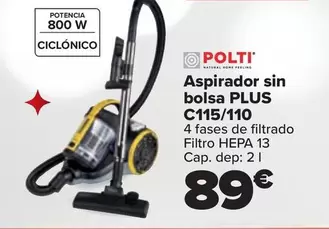 Oferta de Polti - Aspirador Sin Bolsa Plus C115-110 por 89€ en Carrefour