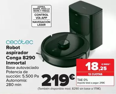 Oferta de Cecotec - Robot Aspirador Conga 8290 Inmortal por 219€ en Carrefour