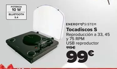 Oferta de Energy Sistem - Tocadiscos S por 99€ en Carrefour