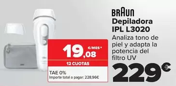 Oferta de Braun - Depiladora IPL L3020 por 229€ en Carrefour