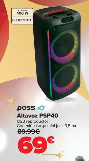 Oferta de Poss - Altavoz PSP40 por 69€ en Carrefour