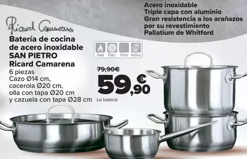 Oferta de San Pietro - Bateria De Cocina De Acero Inoxidable Ricard Camarena  por 59,9€ en Carrefour