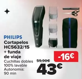 Oferta de Philips - Cortapelos HC5632/15 + Funda De Viaje por 43€ en Carrefour