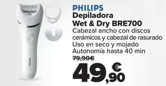 Oferta de Philips - Depiladora Wet & Dry BRE700 por 49,9€ en Carrefour