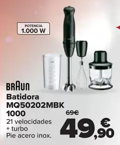 Oferta de Braun - Batidora MQ50202MBK 1000 por 49,9€ en Carrefour